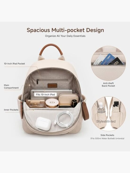Small Faux Leather Plaid Backpack Purse for Women Lightweight Travel Daypack